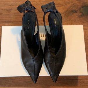 Céline black leather sling back pumps